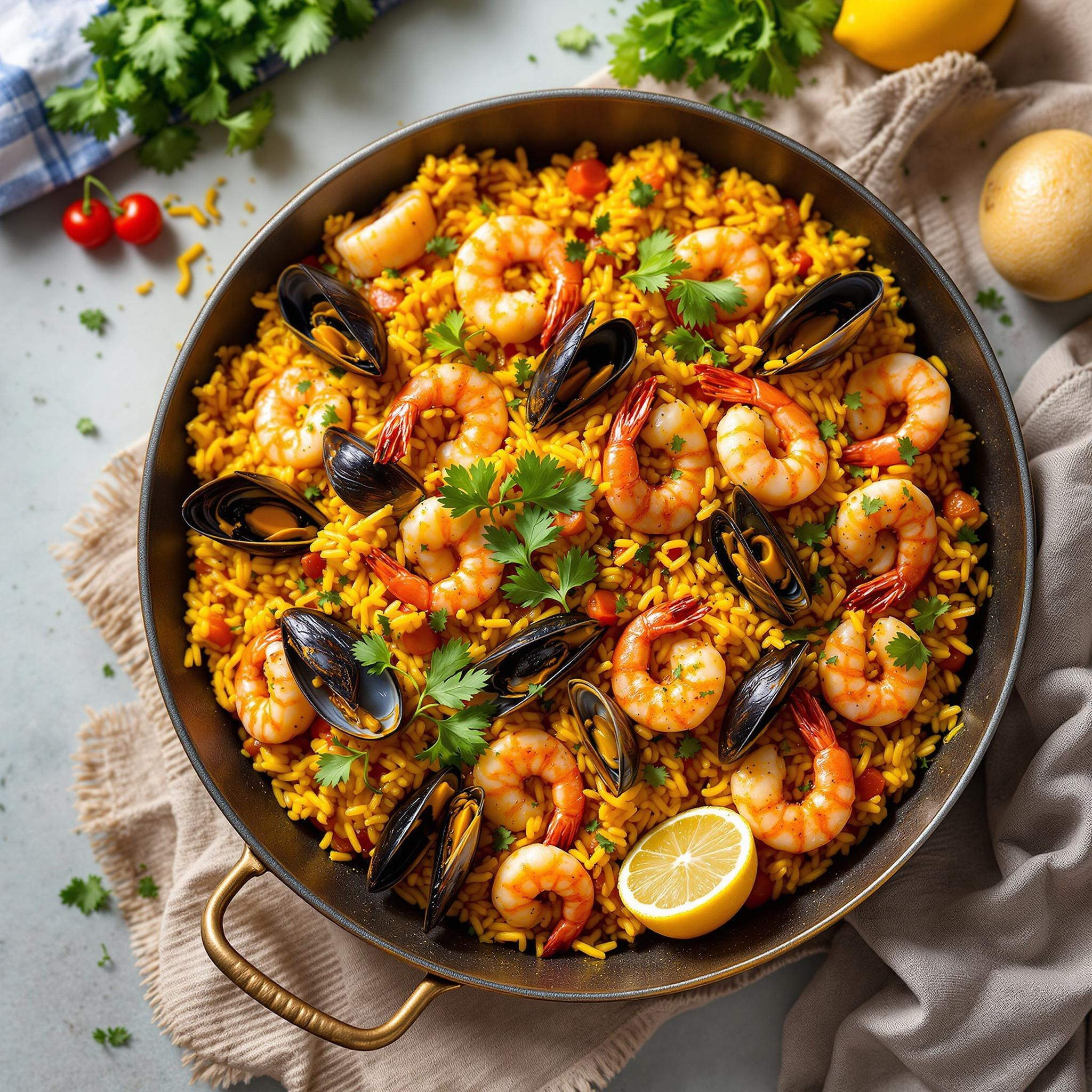 Seafood and Vegetable Paella with Saffron and Smoked Paprika