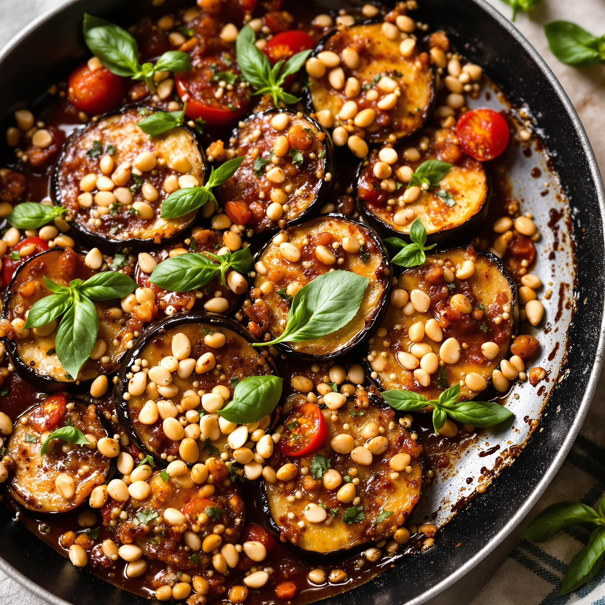 Baked Eggplant Caponata with Pine Nuts and Basil