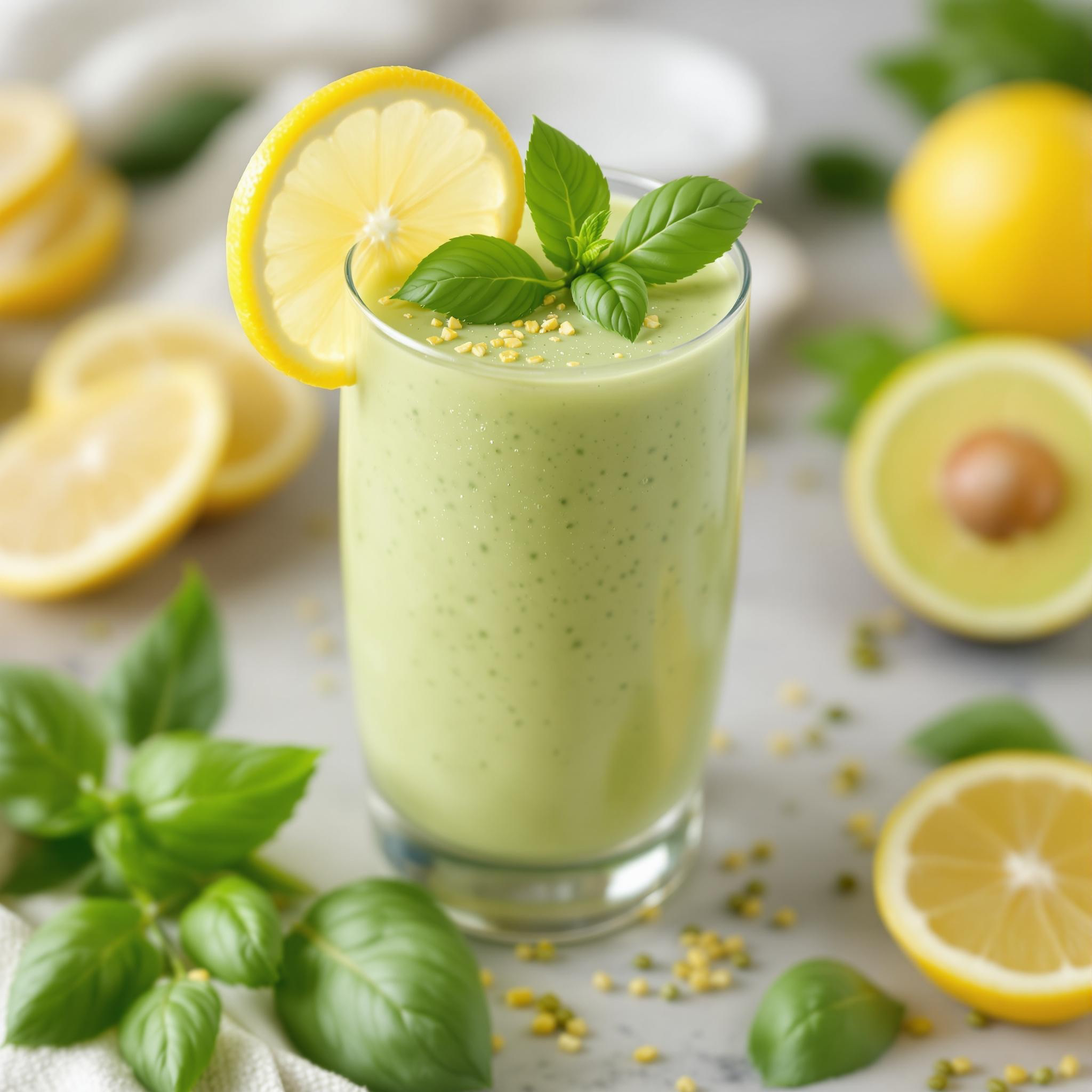Keto Lemon Basil Smoothie with Avocado