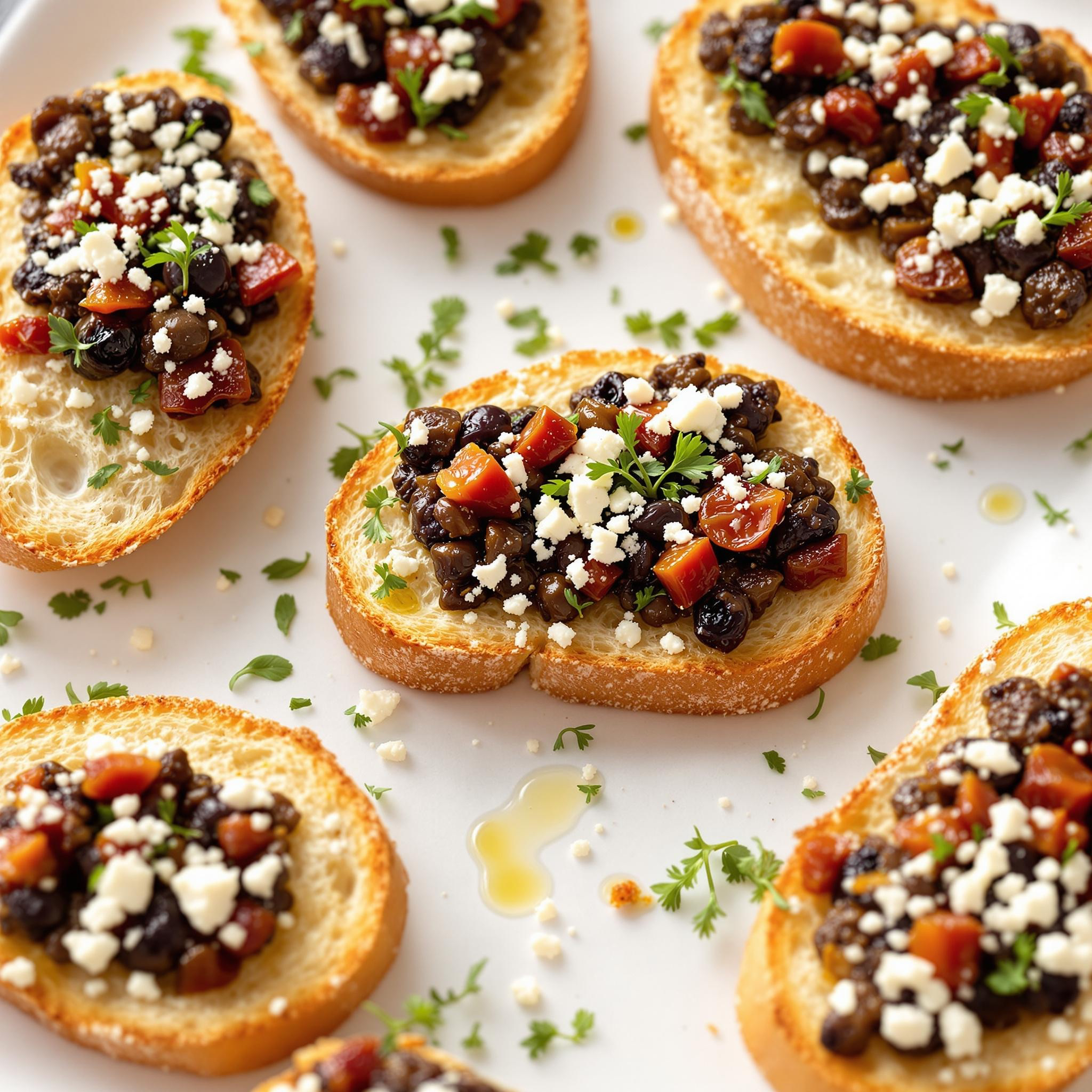 Olive Tapenade Crostini with Feta and Sun-Dried Tomatoes