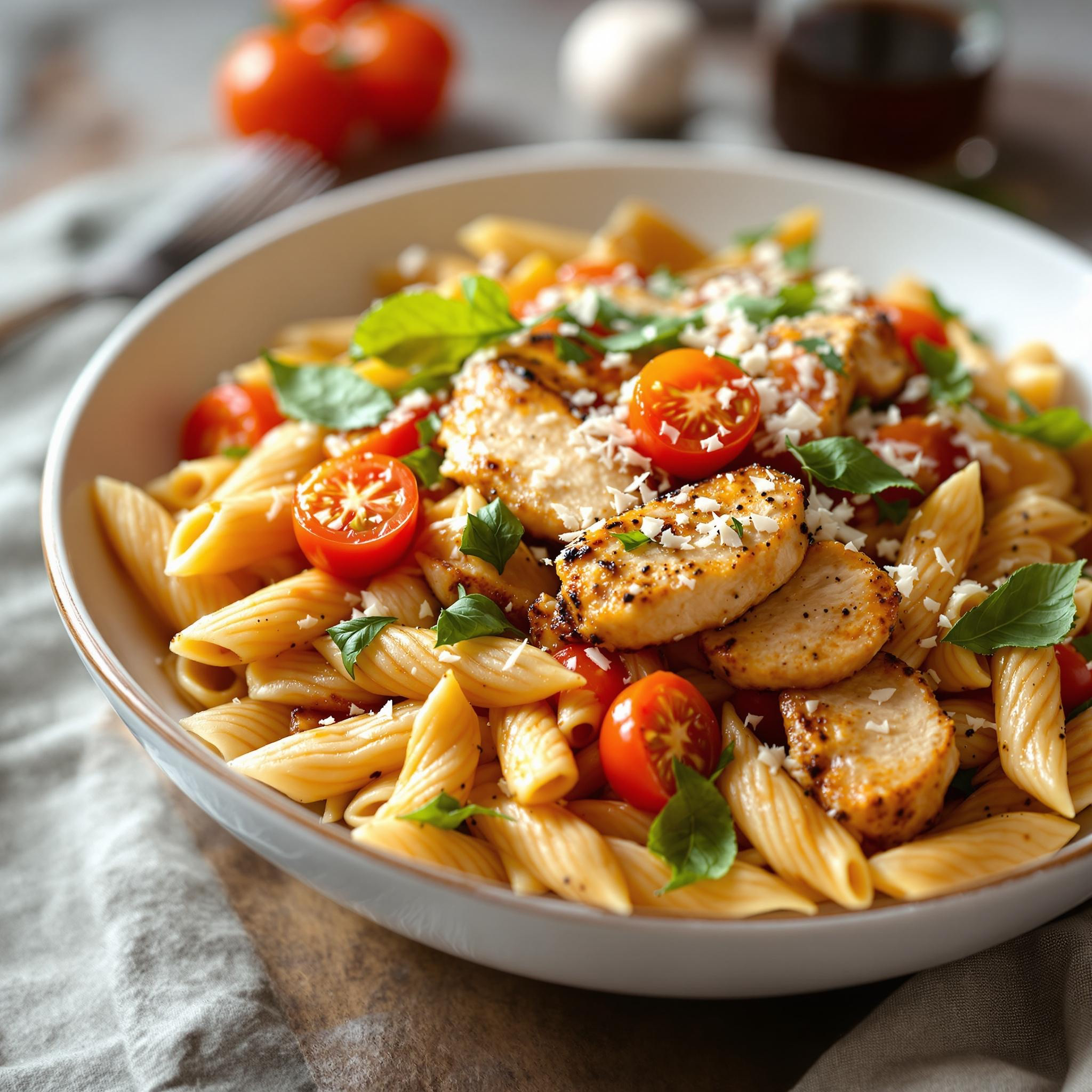 Tomato Basil Chicken with Whole Wheat Penne